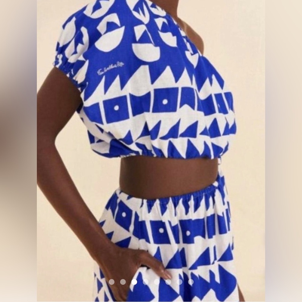 Farm Rio Blue Tiles One Shoulder Maxi Dress J Lo Miami Resort Luxe - Picture 14 of 14